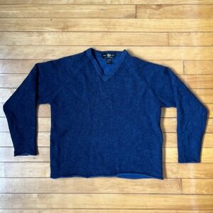 Glen Lyon Mens Navy Blue 100% Cashmere V-Neck Rolled Edge Sweater Large